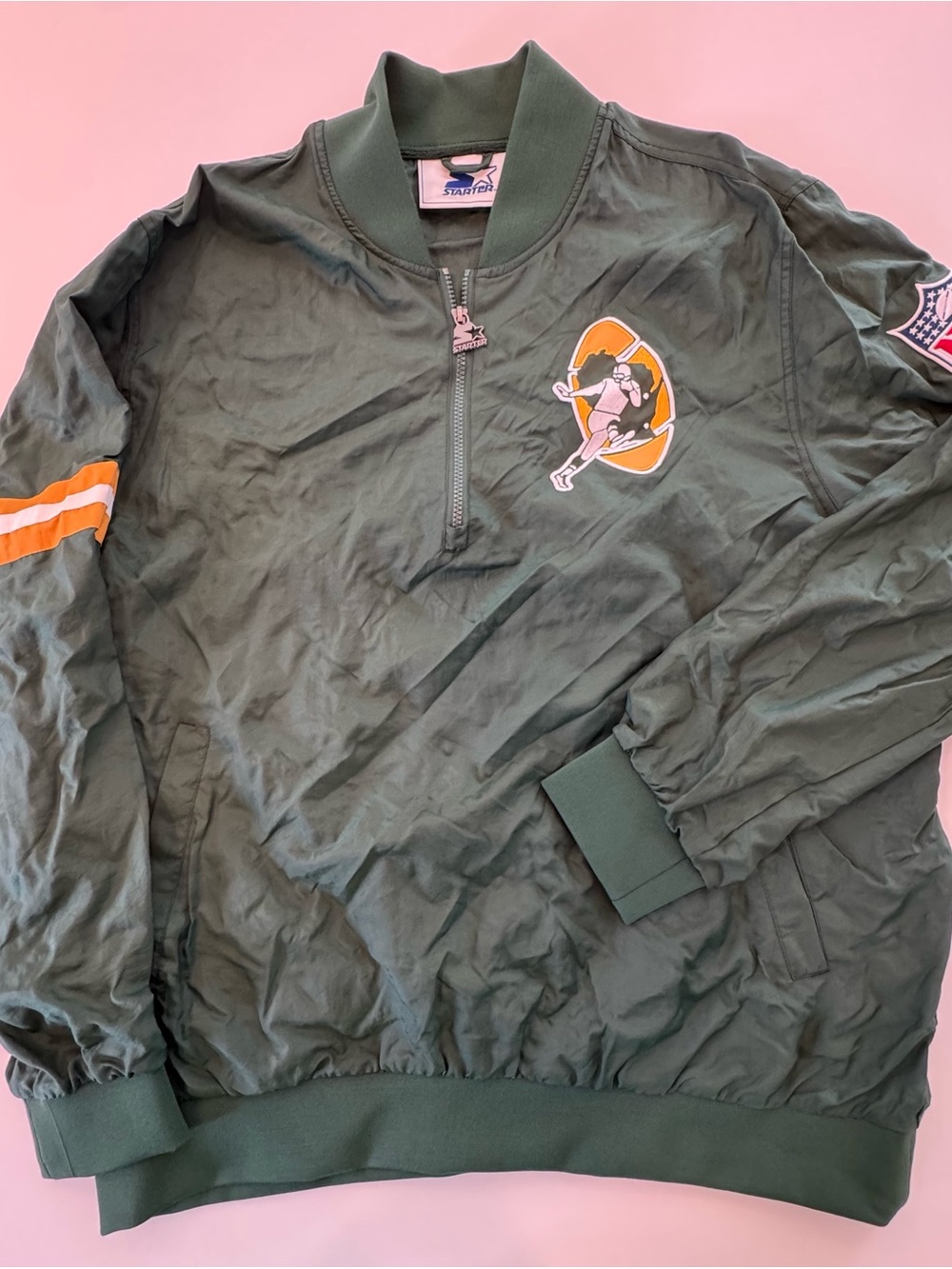 STARTER Green Bay Packers Half-Zip Windbreaker with Embroidery Like New